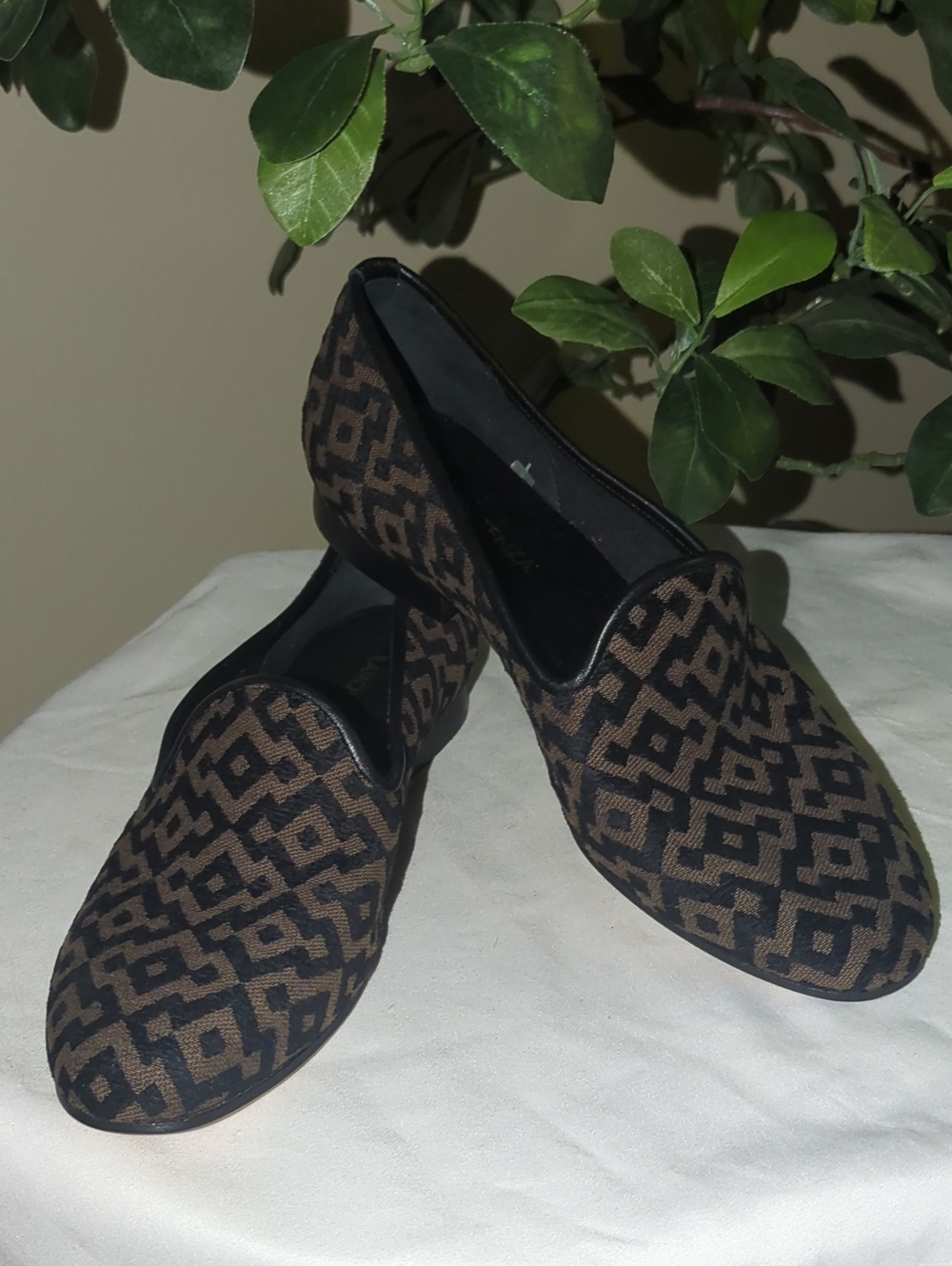 Ramon Tenza Brown and Black Geometric Slip-On Loafers